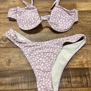 SHEIN Women's Vacation Beach Medium Underwire Dalmatian White Purple Bikinis Set
